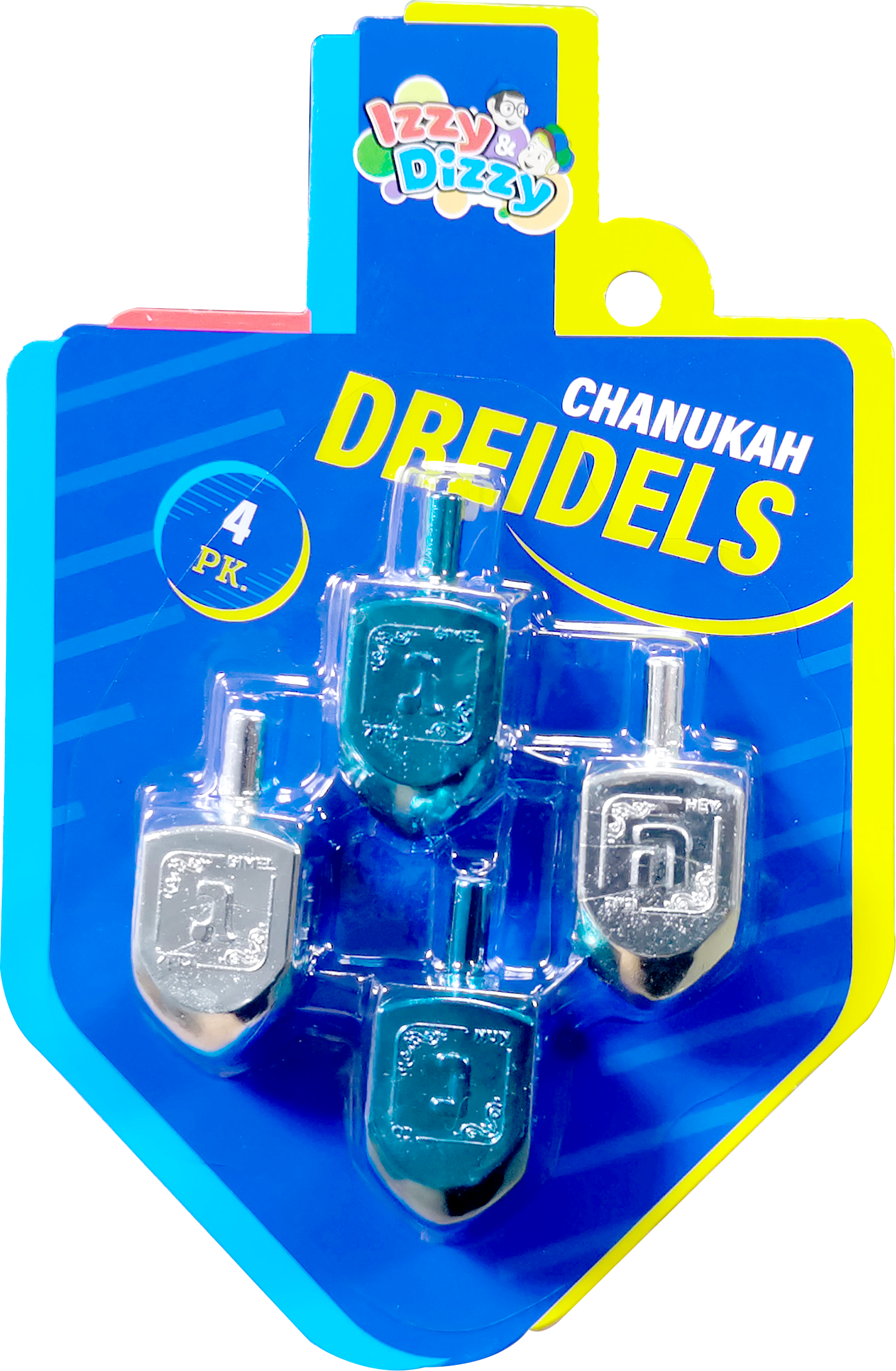 4PK. Blue & Silver Metallic Dreidels Medium