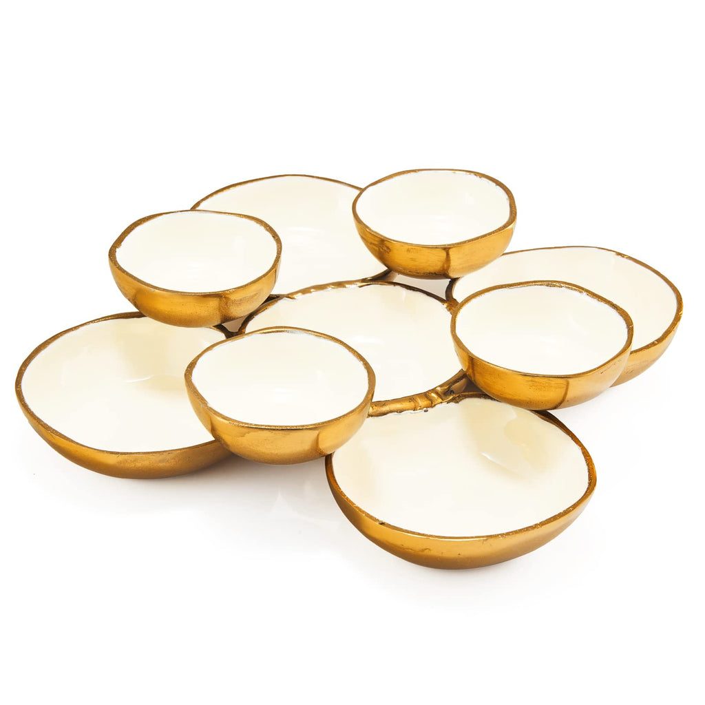 Cluster of 9 Round Serving Bowls Decorative Bowls Gold & White, Brass