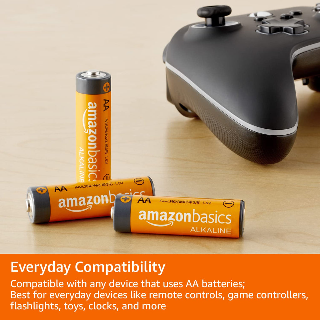 Amazon Basics 20-Pack AA Alkaline Batteries, 1.5 Volt, 10-Year Leak-Free Shelf Life, for Everyday and Household Devices