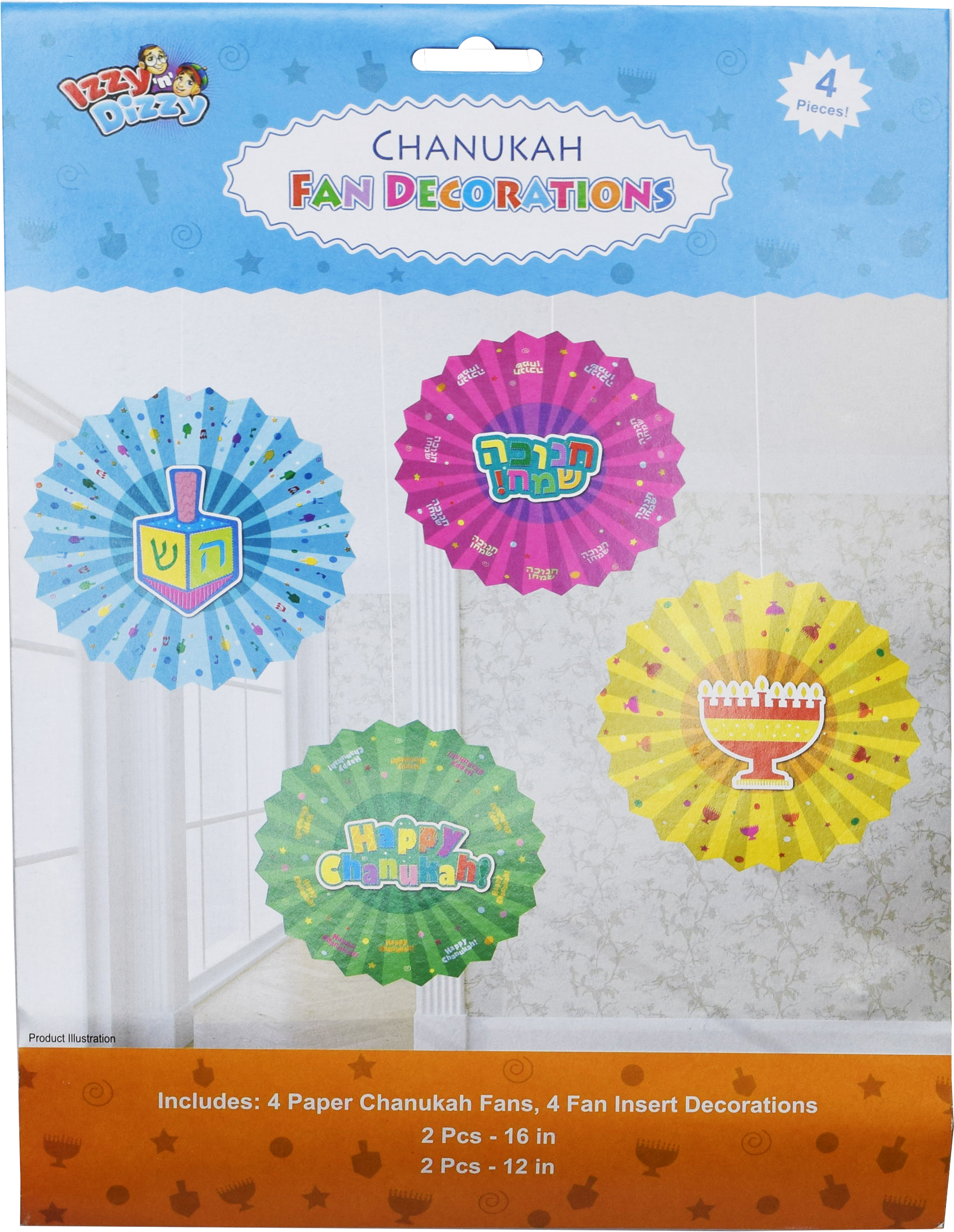Chanukah Fan Decoration - 4pk.