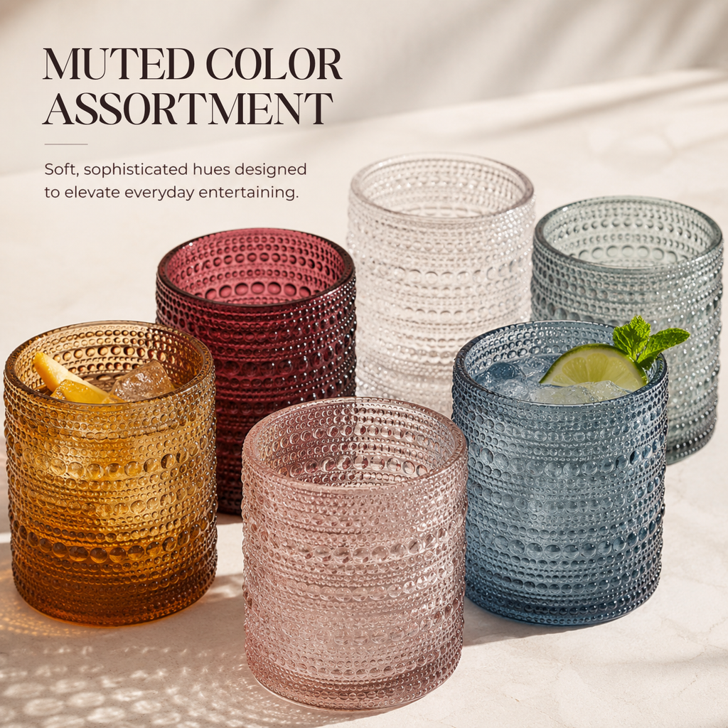 Tonal Hobnail Lowball Glassware, Spring, Set of 6