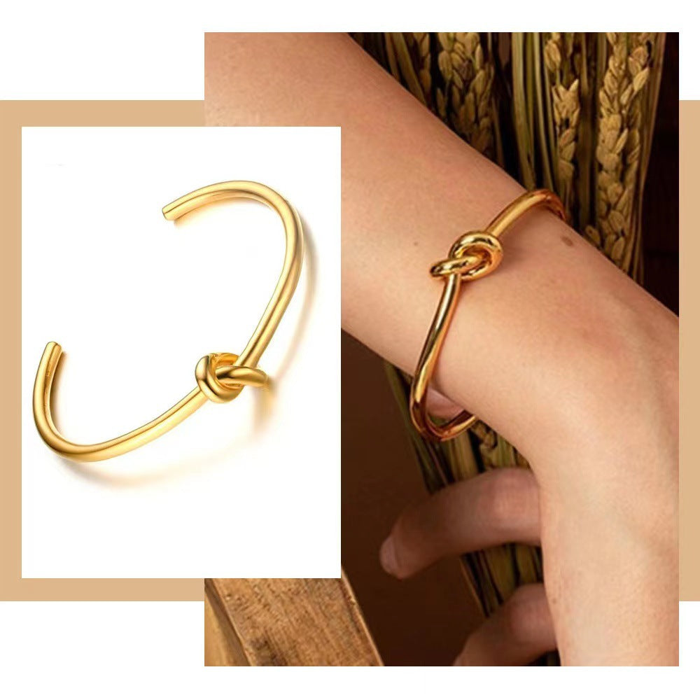Cold Style Knotted Open Stainless Steel Fashion Personality Minimalist Bracelet